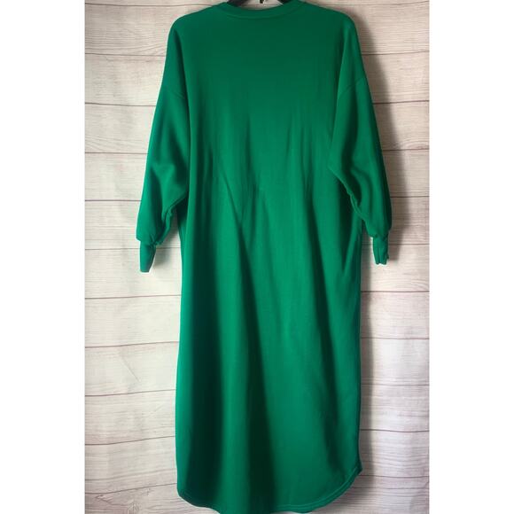 Vintage Beanzie Green Cat Nightgown Shirt Dress 1990s Fuzzy Cat Applique Bell - Picture 6 of 15